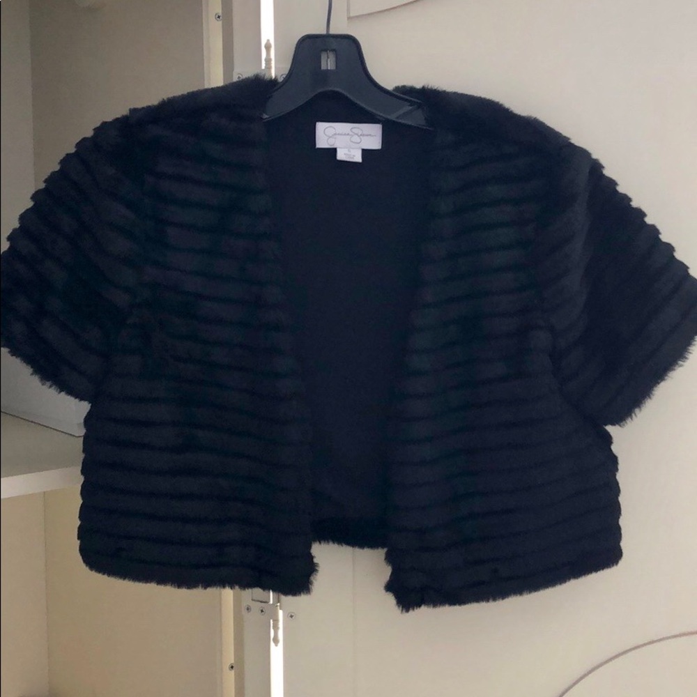 Jessica Simpson faux fur jacket shrug